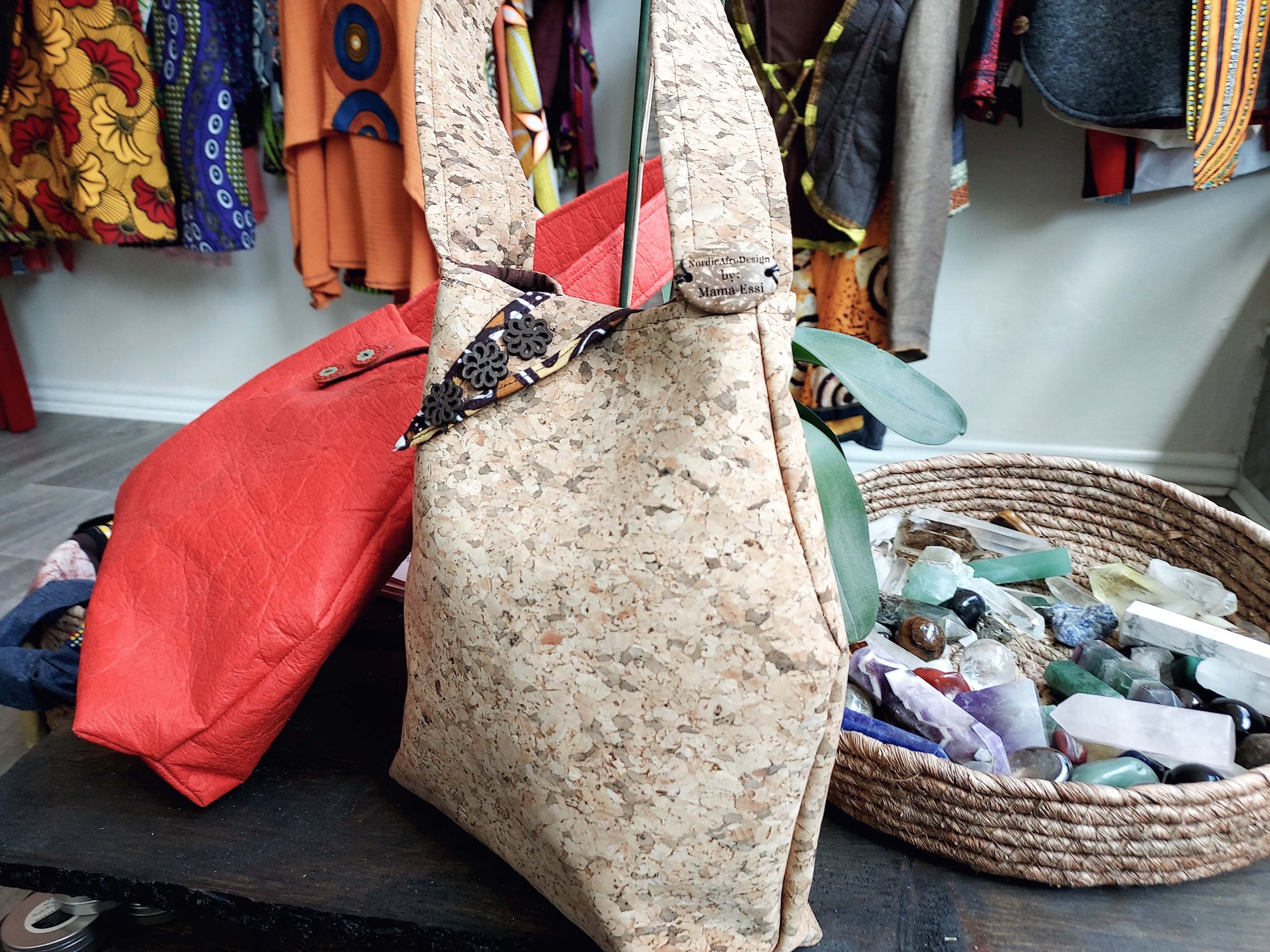 Cork handbag with African print