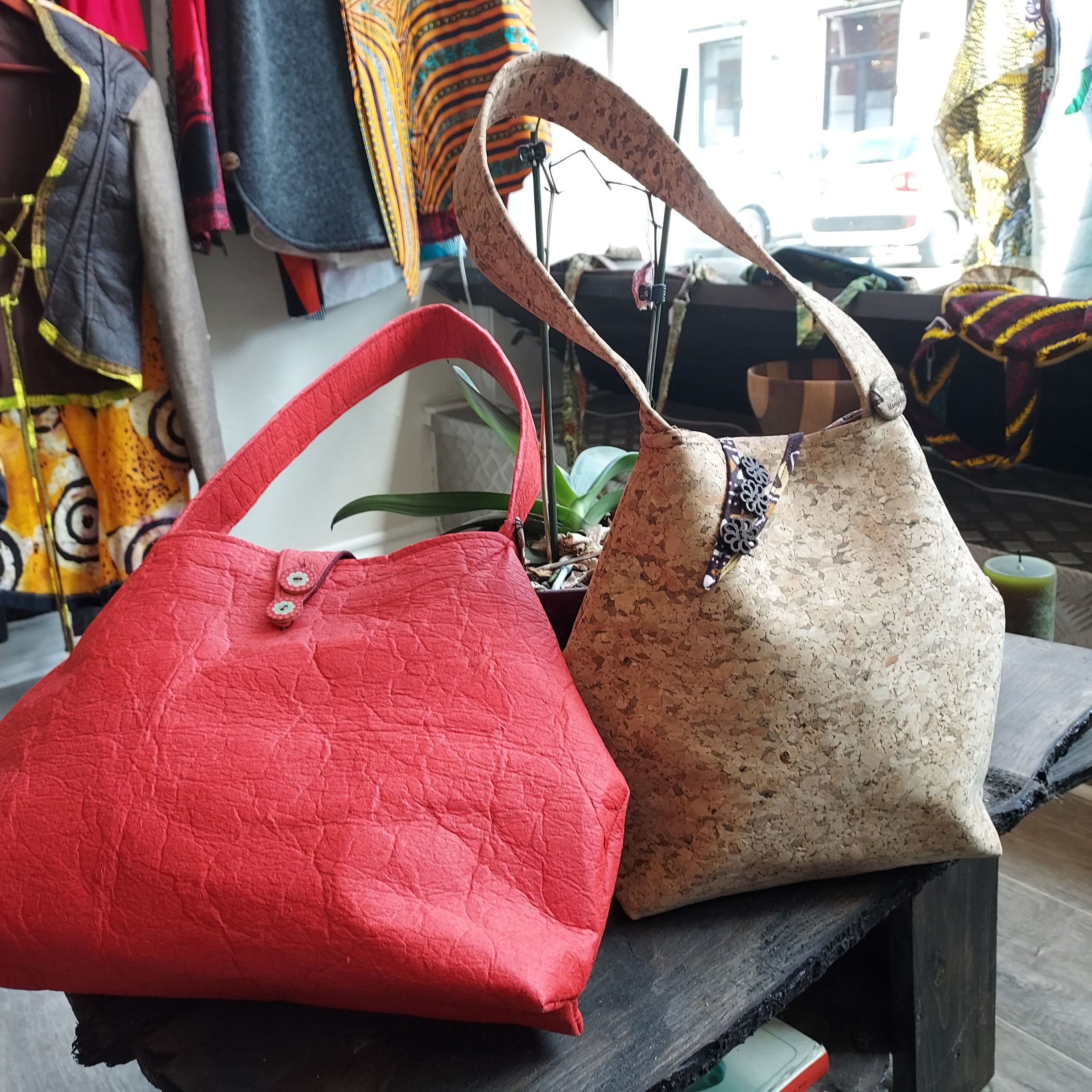 Cork handbag with African print